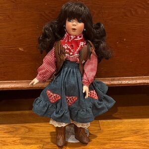 Cowgirl Doll with Denim Skirt and Red Bandana